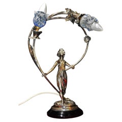 Moritz Hacker Austrian Art Nouveau Figural Two-Light Table Lamp, circa 1890