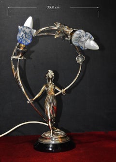 Moritz Hacker Austrian Art Nouveau Figural Two-Light Table Lamp, circa 1890