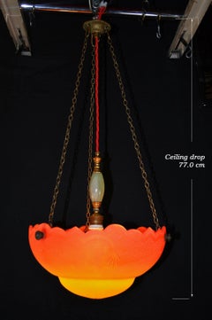 French Art Deco Etched Glass & Bronze Plafonnier Chandelier, circa 1930