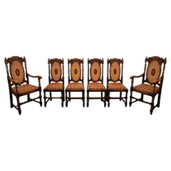 Lot de six chaises de salle à manger en chêne de style néo-jacobéen, avec dossier en rotin, années 1920