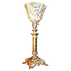 French Art Deco Marbled Glass & Silvered Metal Table Lamp, 1920s