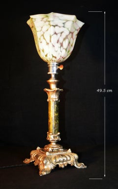 French Art Deco Marbled Glass & Silvered Metal Table Lamp, 1920s
