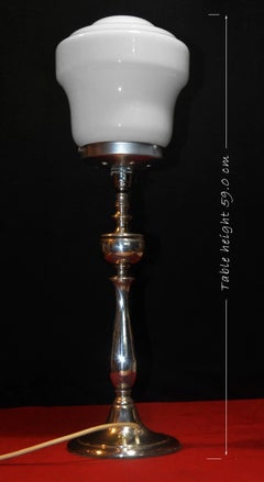 English Art Deco Silver-Plated & Opaline Glass Table Lamp, circa 1920