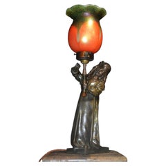 A.J. Lámpara de mesa de bronce con motivos figurativos de estilo Art Nouveau de Scottie French, de alrededor de 1900