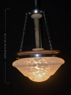 French Art Deco Opaline Glass, Chrome & Alabaster Plafonnier, 1940s