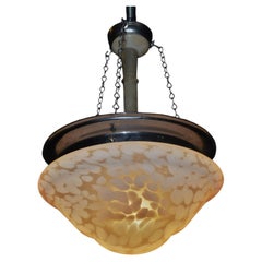 French Art Deco Opaline Glass, Chrome & Alabaster Plafonnier, 1940s