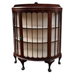 Antique Mahogany Bowed Glass Display Cabinet, Queen Anne Style, circa 1920