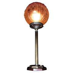 Hettier & Vincent French Art Deco Chrome and Opaline Glass Table Lamp, ca. 1930