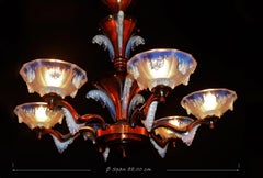 French Art Deco Ezan Six-Light Opalescent Glass Stalactite Chandelier, ca. 1930