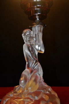 Walther & Söhne German Art Deco Figural Silk Glass Table Lamp, 1930s