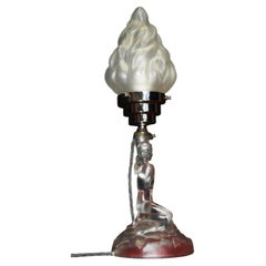 Walther & Söhne German Art Deco Figural Silk Glass Table Lamp, 1930s