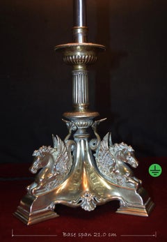Victorian Silver-Plated Mythological Figural Lamp with Art Glass, circa 1890