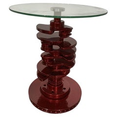 V8 Engine Crankshaft Coffee or Side Table in Candy Red Chrome