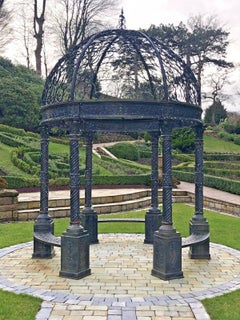 Monumental Neoclassical Style Gazebo with Openwork Scrolled Wrought Iron Dome