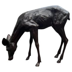 Bronze Grazing Fawn Deer Garden Sculpture, Lost Wax Cast