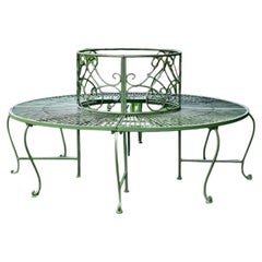 French Style Green Metal Circular Tree Garden Bench