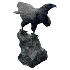 Large Pair of Cast Aluminium Golden Eagle Garden Sculpture, Bronze Patina