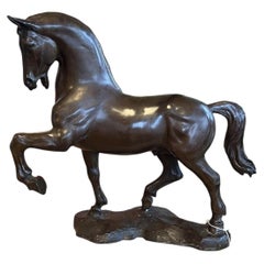 Large Cast Bronze Classical Horse Sculpture with Brown Patina