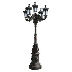 Monumental Cast Iron Five-Light Victorian Style Garden Lamp Post