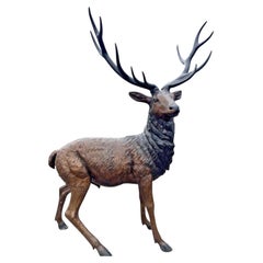 Monumental Life-Size Bronze Twelve-Point Stag Garden Sculpture