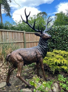 Monumental Life-Size Bronze Twelve-Point Stag Garden Sculpture