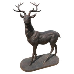 Life-Size Cast Iron Stag Garden Sculpture with Antlers