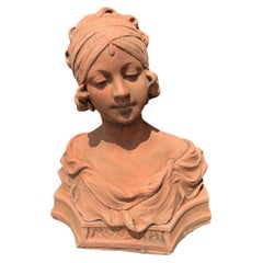 French Art Nouveau Style Terracotta Female Bust Sculpture