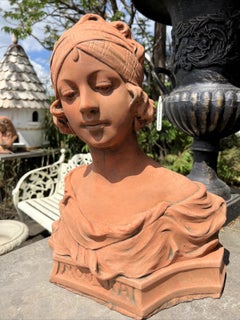 French Art Nouveau Style Terracotta Female Bust Sculpture