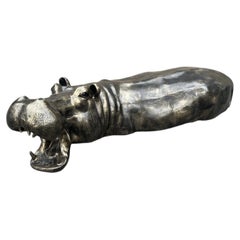 Large Cast Aluminium Hippopotamus Garden & Pond Sculpture in Bronze Patina 170cm