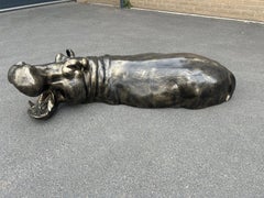 Large Cast Aluminium Hippopotamus Garden & Pond Sculpture in Bronze Patina 170cm
