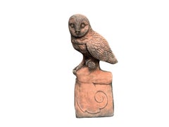 English Owl Stone Roof Ridge Tile Finial in Aged Terracotta Garden Ornament