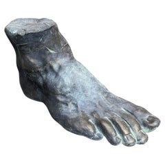 Monumental Grand Tour Style Sculptural Foot Verdigris Bronze-Finish Cast Stone