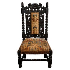 19th Century Carved Oak Hall Chair with Cherub Crest and Barley Twist