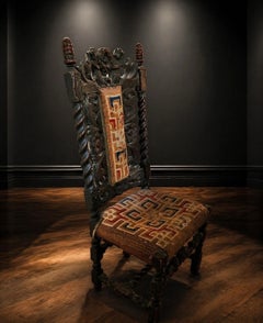 19th Century Carved Oak Hall Chair with Cherub Crest and Barley Twist