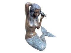 Life-Size Bronze Mermaid with Conch Shell Fountain Sculpture
