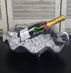 Sculptural Open Clam Shell Polished Aluminium Champagne & Wine Cooler
