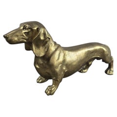 Solid Bronze Dachshund Dog Sculpture with Polished Gold Finish