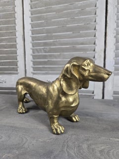 Solid Bronze Dachshund Dog Sculpture with Polished Gold Finish