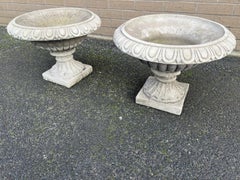 Pair of English Cast Stone Garden Urns with Maker's Mark