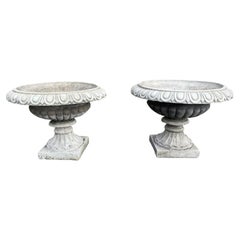 Pair of English Cast Stone Garden Urns with Maker's Mark