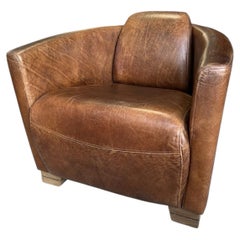 Cigar Brown Distressed Leather Club Aviator Armchair, Contemporary Classic