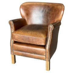 Cosy Vintage Brazilian Leather Armchair with Antique Brass Studs