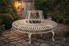 Circular White Steel Tree Bench Garden Seat