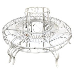 Circular White Steel Tree Bench Garden Seat