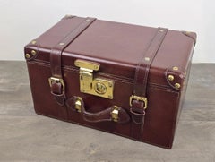 Vintage Brown Leather Storage Trunk with Brass Hardware