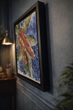 Tableau signé Andy Thomas, style « Mid-Century », peinture à l'huile à l'impasto sur toile, sur le thème botanique, encadré