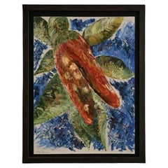 Tableau signé Andy Thomas, style « Mid-Century », peinture à l'huile à l'impasto sur toile, sur le thème botanique, encadré