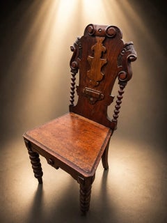Late Victorian Carved Oak Hall Chair with Barley Twist Legs, circa 1890