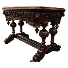 Victorian Carved Oak Centre Table, Gothic Jacobean Revival, circa 1870