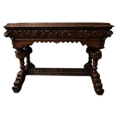 Victorian Carved Oak Centre Table, Gothic Jacobean Revival, circa 1870